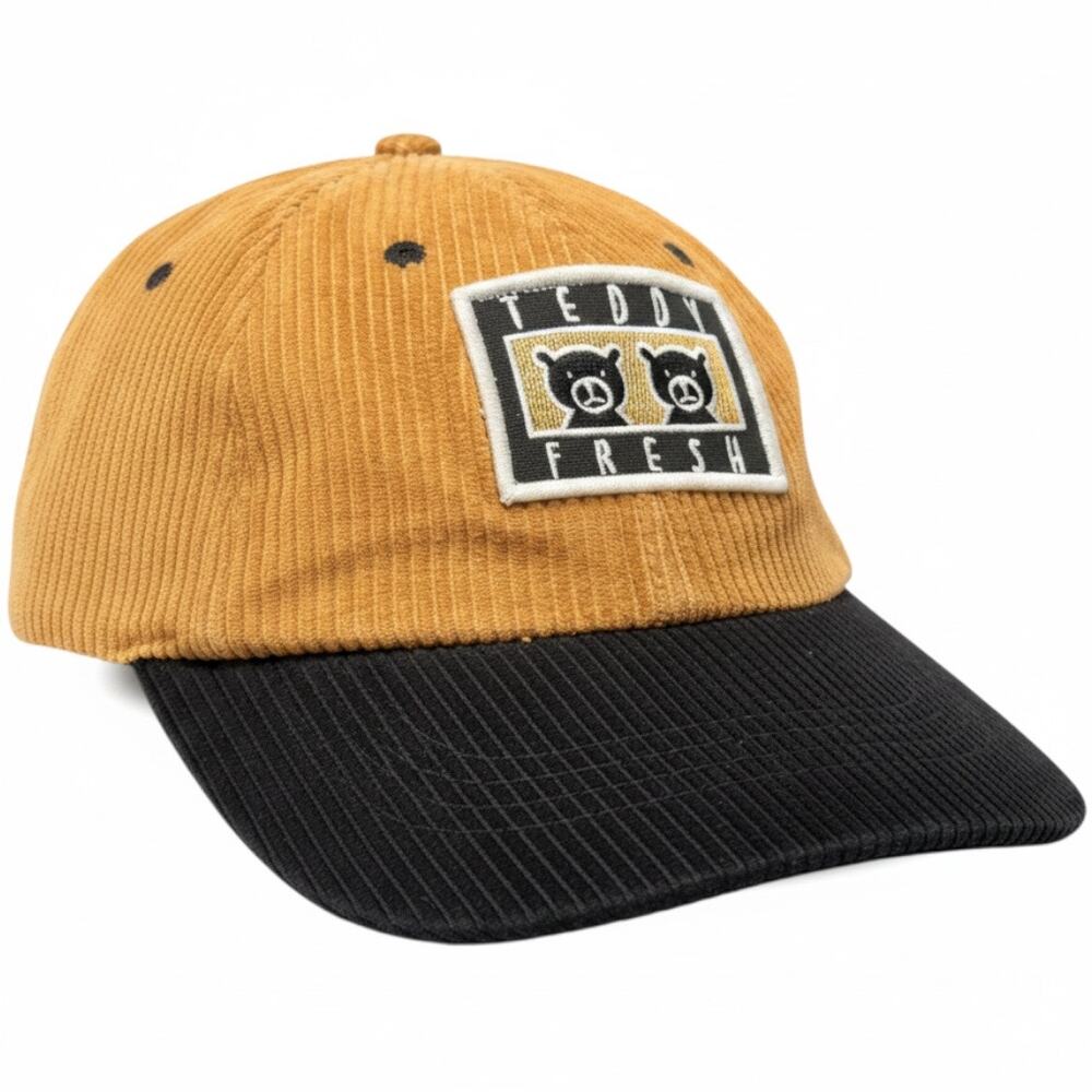 Teddy Fresh Hat Cap Strap Back Men's One Size Beige Black Corduroy Bear Patch